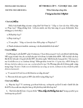 Đề thi học sinh giỏi lớp 9 - Năm học 2014 - 2015 môn Giáo dục công dân trường THCS Bích Hòa